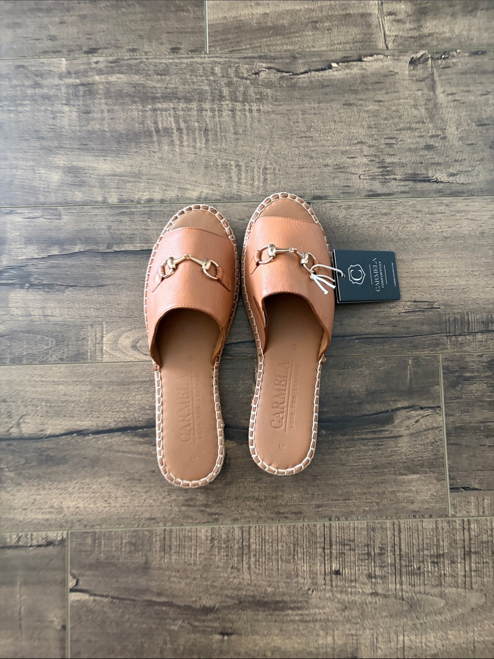 Tan Leather Slip-On Mules with Gold Bit Detail